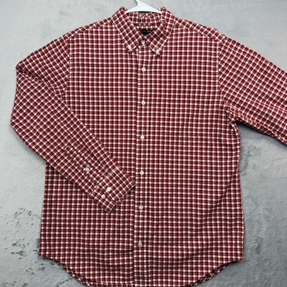 Banana Republic Button Down Men Large Red Gingham Plaid Long Sleeve Shirt